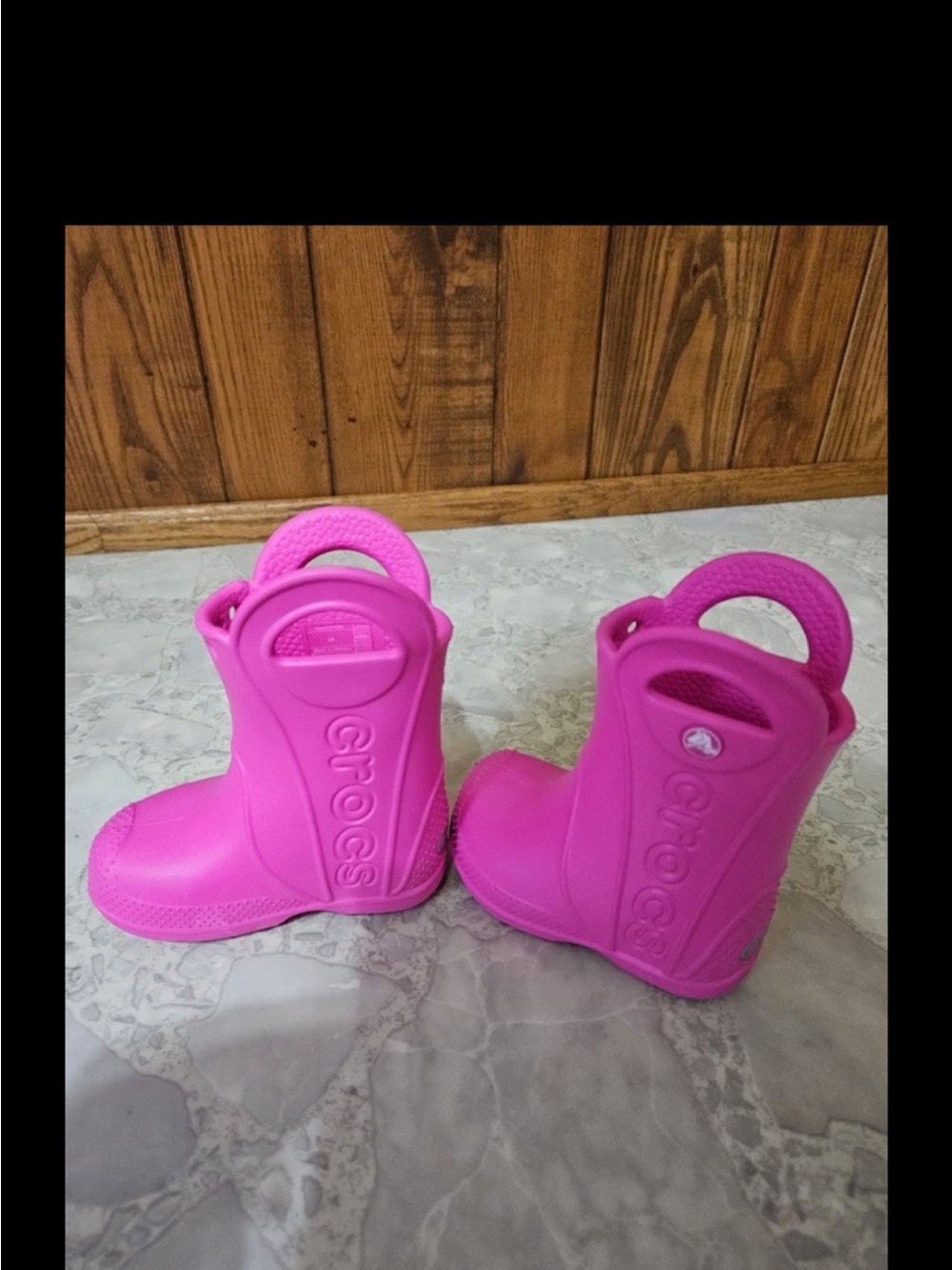 CROCS Kids Bright Pink Waterproof Rain Boots with Handles